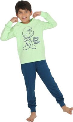 Reborn Kids Nightwear Boys Graphic Print Cotton(Light Green Pack of 1)