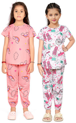 LIKADO FASHION Kids Nightwear Baby Boys & Baby Girls Printed Cotton Blend(Multicolor Pack of 2)