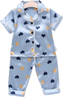 Kwikk Kids Nightwear Baby Boys & Baby Girls Printed Pure Satin(Light Blue Pack of 1)