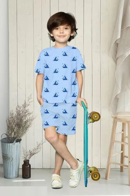 RKEVENT FASHION HUB Kids Nightwear Boys & Girls Printed Cotton Blend(Blue Pack of 1)