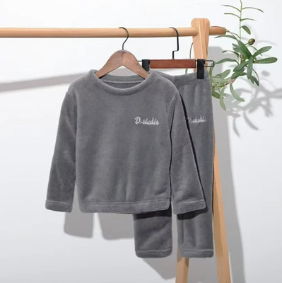 foxyfox Girls Solid Grey Night Suit Set