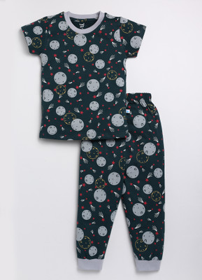 TOONYPORT Kids Nightwear Boys & Girls Printed Cotton(Dark Green Pack of 1)