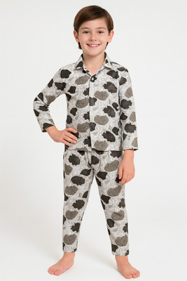 3BROS Kids Nightwear Boys Printed Cotton(Multicolor Pack of 1)