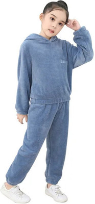 Ucollection Kids Nightwear Girls Printed Fleece Blend(Blue Pack of 1)