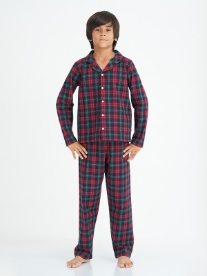 Mackly Kids Nightwear Boys Checkered Cotton(Red Pack of 1)