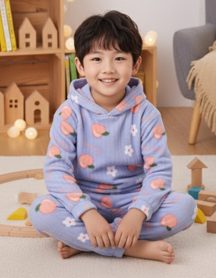 Keenuu Kids Nightwear Boys & Girls Printed Fleece Blend(Blue Pack of 1)