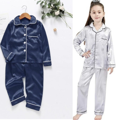 VCD FASHION TREND Kids Nightwear Baby Boys & Baby Girls Solid Pure Satin(Multicolor Pack of 2)