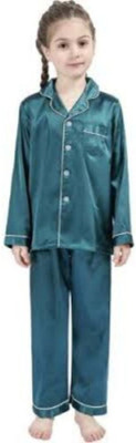 VC FASHION HUB Kids Nightwear Girls Solid Pure Satin(Dark Green Pack of 1)