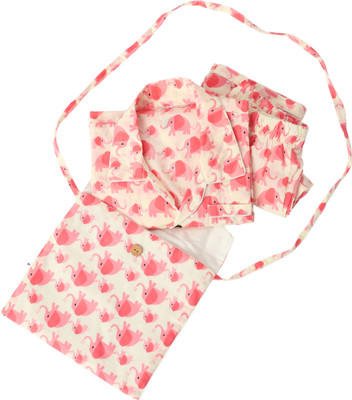 PlayfulThreads Kids Nightwear Baby Boys & Baby Girls Printed Cotton(Pink Pack of 1)