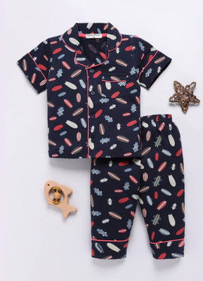 TINY BINY Kids Nightwear Boys & Girls Printed Cotton(Dark Blue Pack of 1)
