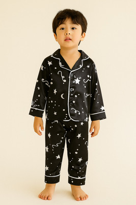 PAGHDAL BROTHERS Kids Nightwear Baby Boys & Baby Girls Printed Polyester Blend(Black Pack of 1)