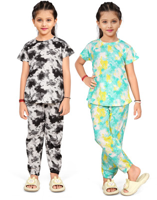 JNVADDORIYA Kids Nightwear Baby Boys & Baby Girls Printed, Tie - Dye Cotton Blend(Multicolor Pack of 2)