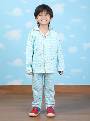 POLKA TOTS Kids Nightwear Boys Printed Cotton(Light Blue Pack of 1)