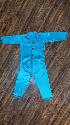 VCD FASHION TREND Kids Nightwear Boys & Girls Solid Pure Satin(Blue Pack of 1)