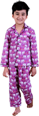 unbind Kids Nightwear Boys & Girls Printed Cotton(Purple Pack of 1)