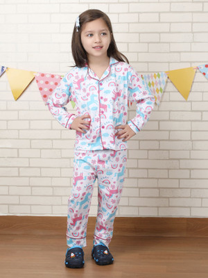 POLKA TOTS Kids Nightwear Boys Animal Print Cotton(Multicolor Pack of 1)