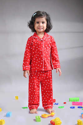 Dear to dad Kids Nightwear Baby Girls Printed Cotton(Red Pack of 1)