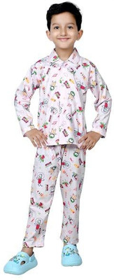 Bornlov Kids Nightwear Boys & Girls Printed Cotton(Pink Pack of 1)