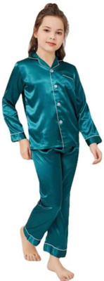 Vdc Creation Hub Kids Nightwear Baby Boys & Baby Girls Solid Pure Satin(Dark Green Pack of 1)