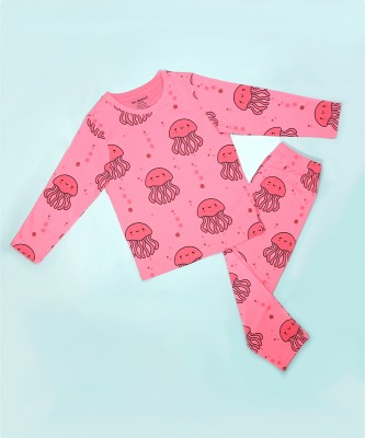BE AWARA Kids Nightwear Baby Boys & Baby Girls Printed Cotton(Pink Pack of 1)