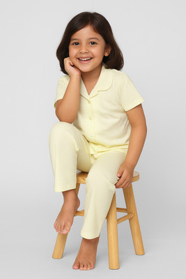 DIFRU Kids Nightwear Baby Boys & Baby Girls Striped Cotton(Yellow Pack of 1)