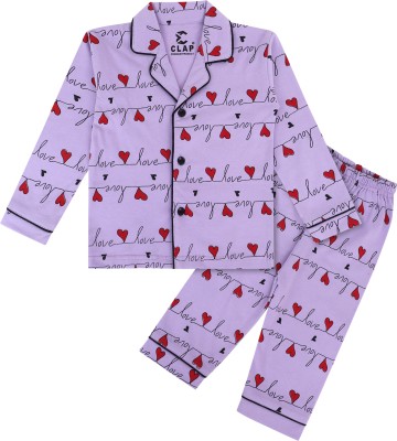 clapkids Kids Nightwear Boys & Girls Printed Cotton(Purple Pack of 1)