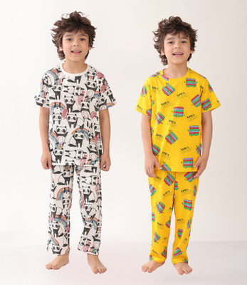 anthrilo Kids Nightwear Baby Boys Printed Cotton(White Pack of 2)