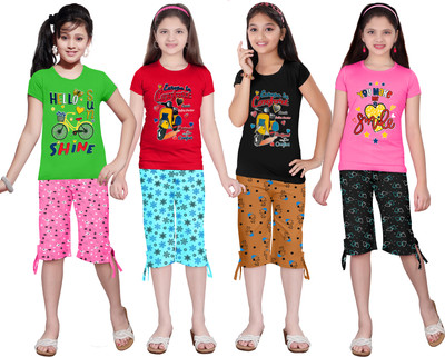 KS KOARA Girls Casual T-shirt Three Fourth Pant(135 MULTICOLOURRS)