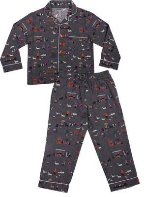 CLOTHINK India Kids Nightwear Boys Printed Cotton Blend(Grey Pack of 1)