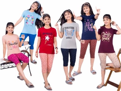 SK NAREN Kids Nightwear Girls Printed Cotton(Multicolor Pack of 5)