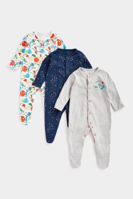 Mothercare Kids Nightwear Baby Boys & Baby Girls Printed Cotton Blend(Multicolor Pack of 3)