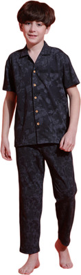 li'l tomatoes Kids Nightwear Boys Printed Cotton(Black Pack of 1)