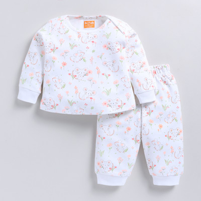 Snuggly Monkey Kids Nightwear Baby Boys & Baby Girls Printed Cotton(White Pack of 1)