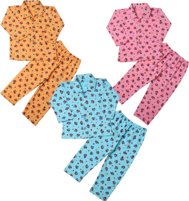 Chiclift Kids Nightwear Baby Boys & Baby Girls Printed Cotton(Multicolor Pack of 3)