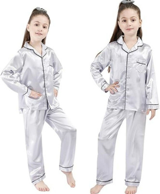 VDC CREATION Kids Nightwear Baby Boys & Baby Girls Self Design Pure Satin(Multicolor Pack of 2)
