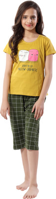 AV2 Kids Nightwear Girls Printed Cotton(Yellow Pack of 2)