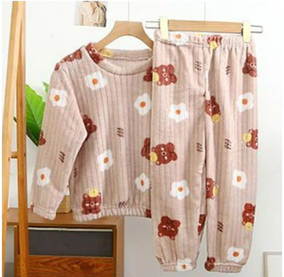 Keenuu Kids Nightwear Boys & Girls Printed Fleece Blend(Brown Pack of 1)