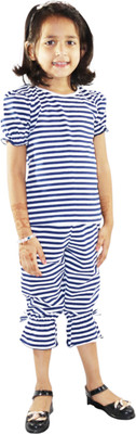 Kids Cave Kids Nightwear Girls Printed Cotton(Blue Pack of 1)
