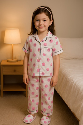 Wishkaro Kids Nightwear Baby Boys & Baby Girls Printed Cotton Blend(Pink Pack of 1)