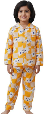 mystyleo Kids Nightwear Boys & Girls Solid Cotton(Yellow Pack of 1)