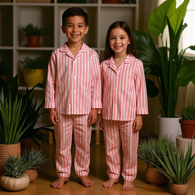 Alaap Kids Nightwear Baby Boys & Baby Girls Striped Polycotton(Pink Pack of 2)