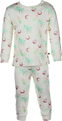 Messy Munchkins Kids Nightwear Girls Printed Cotton Blend(White Pack of 1)