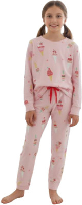 Macare Kids Nightwear Boys & Girls Printed Cotton(Pink Pack of 1)