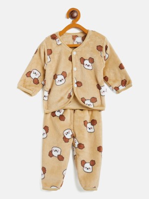 Camey Kids Nightwear Baby Boys & Baby Girls Printed Fleece Blend(Beige Pack of 1)