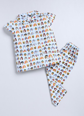 NAUTI KIDZ Kids Nightwear Girls Printed Cotton(Blue Pack of 1)