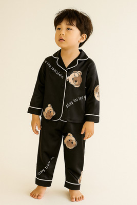 PAGHDAL BROTHERS Kids Nightwear Baby Boys & Baby Girls Printed Polyester Blend(Black Pack of 1)