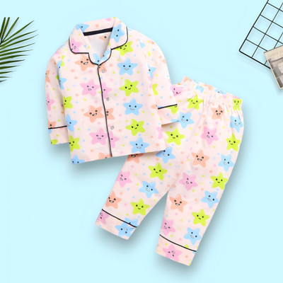 Woxaa Kids Nightwear Baby Girls Printed Nylon(Multicolor Pack of 1)