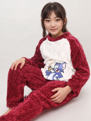 Stem Rope Kids Nightwear Boys & Girls Characters Fleece Blend(Maroon Pack of 1)