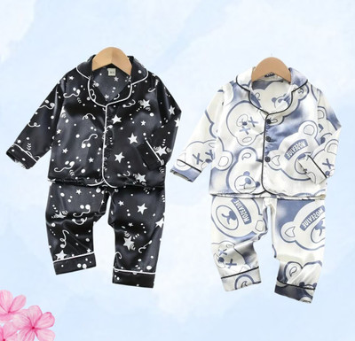 PAGHDAL BROTHERS Kids Nightwear Boys & Girls Graphic Print Cotton Blend(Multicolor Pack of 2)