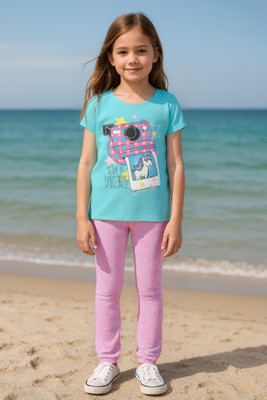 Clothe Funn Kids Nightwear Girls Printed Cotton(Light Blue Pack of 1)